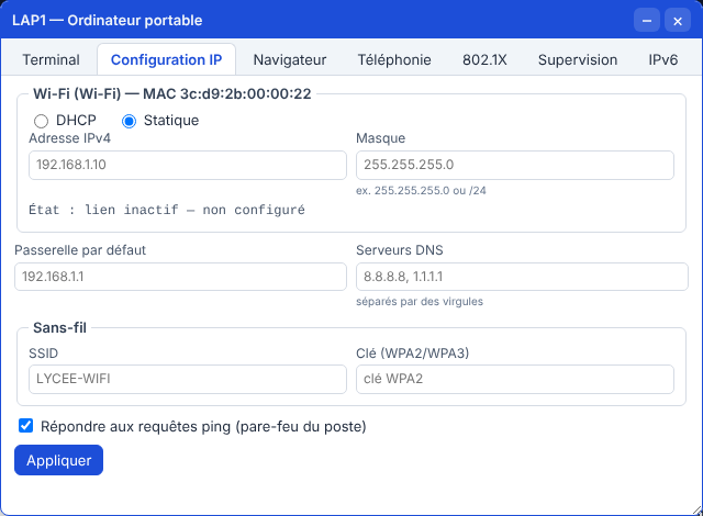 Configuration Wi-Fi d'un portable